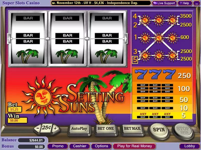 Setting Suns Vegas Technology Slot Main Screen Reels