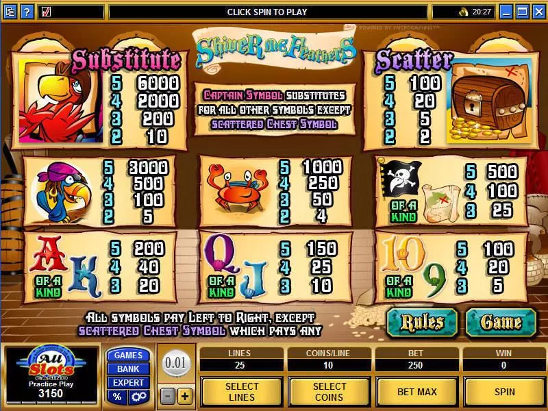 Shiver Me Feathers Microgaming Slot Info and Rules