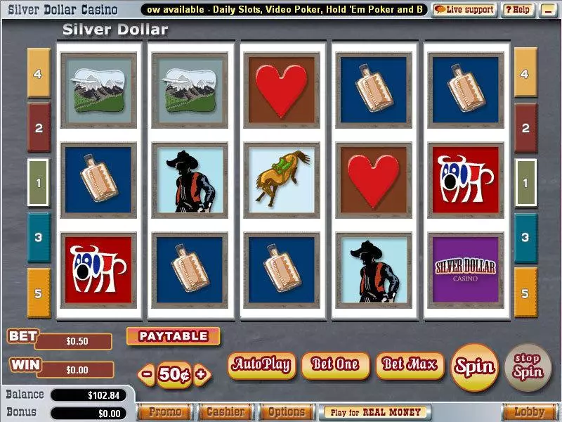 Silver Dollar Vegas Technology Slot Main Screen Reels
