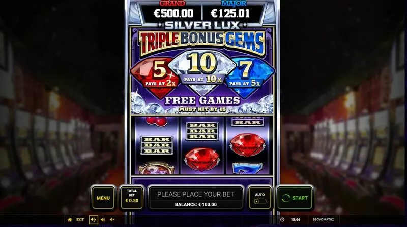 Silver Lux- Triple Bonus Gems Greentube Slot Main Screen Reels