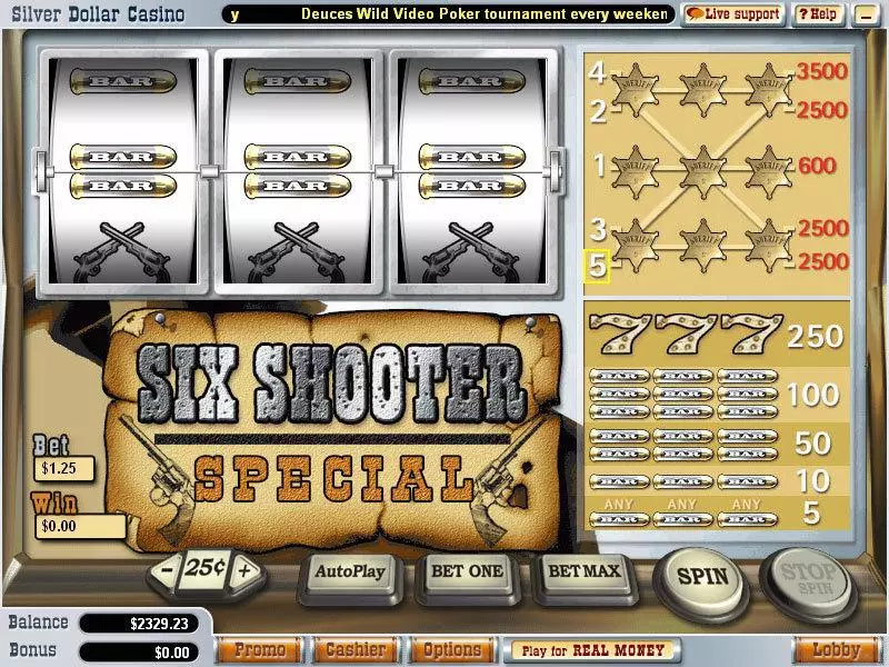 Six Shooter Special Vegas Technology Slot Main Screen Reels