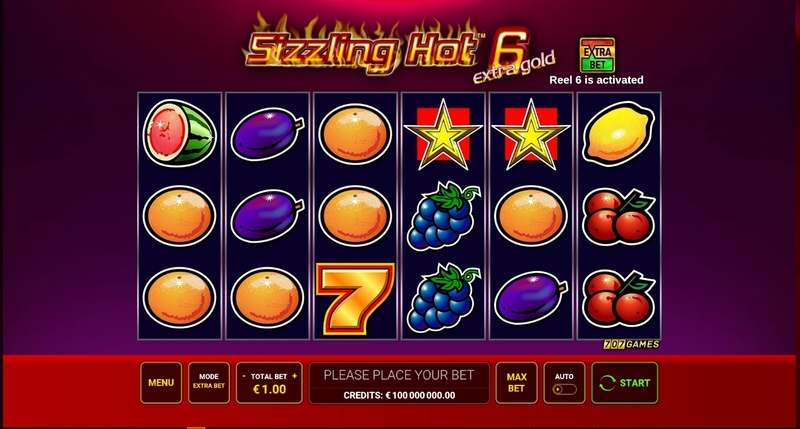 Sizzling Hot 6 extra gold Greentube Slot Main Screen Reels