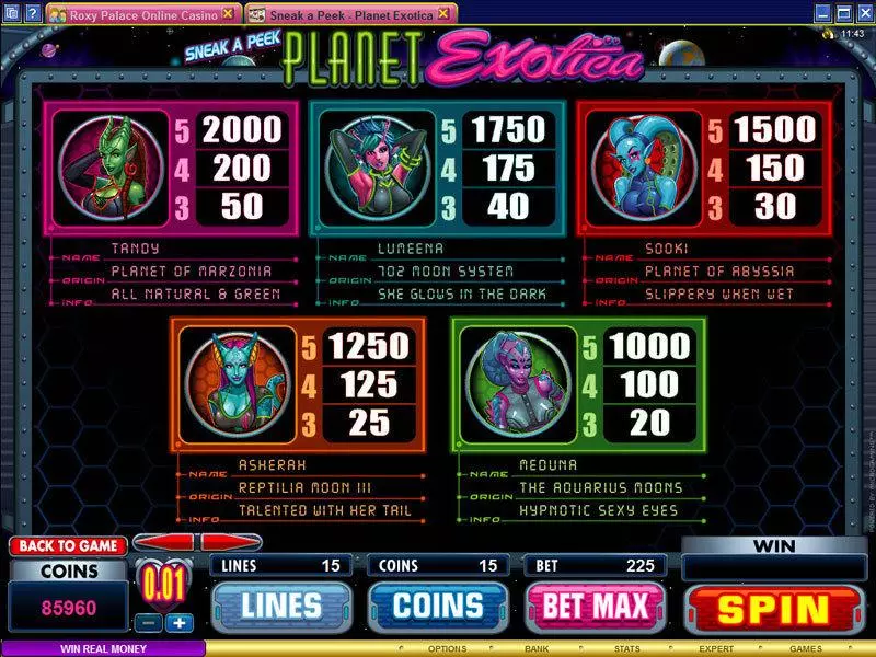 Sneak a Peek - Planet Exotica Microgaming Slot Info and Rules