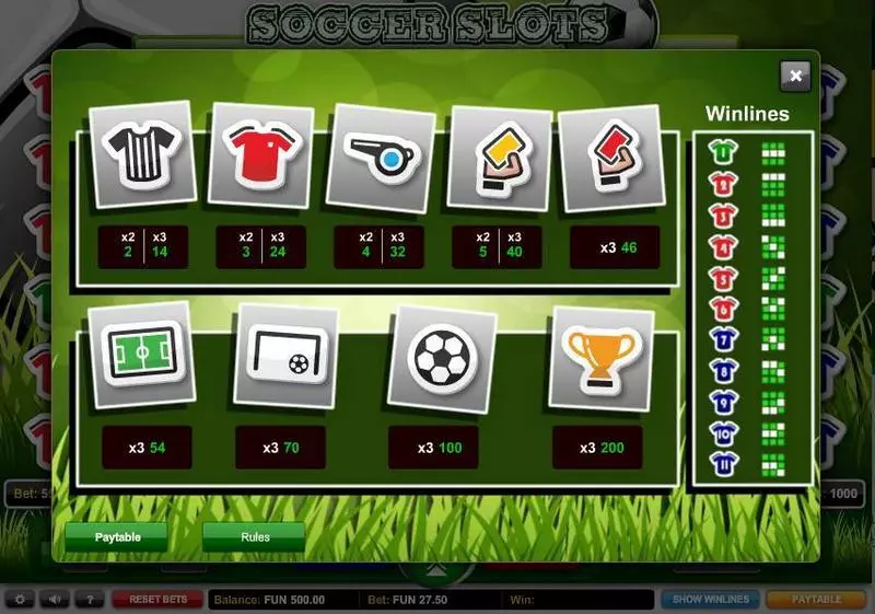 Soccer Slots 1x2 Gaming Slot Paytable