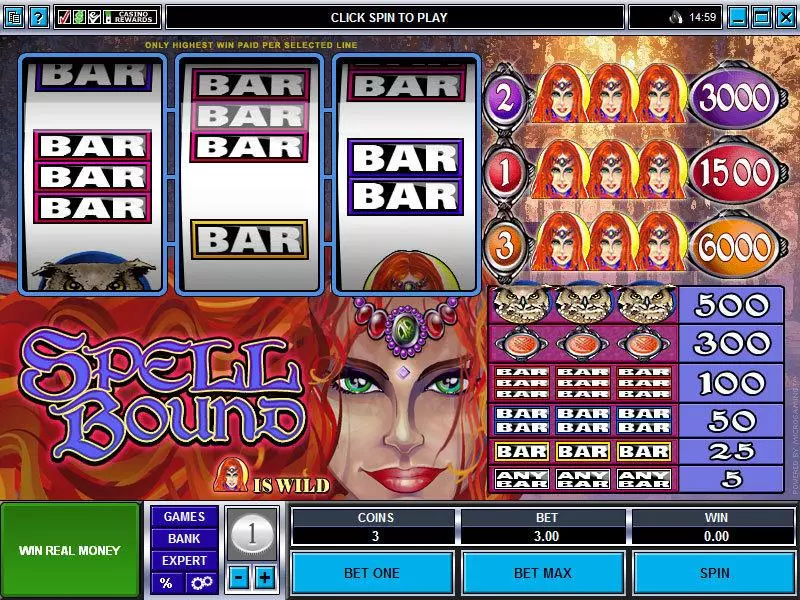 Spell Bound Microgaming Slot Main Screen Reels