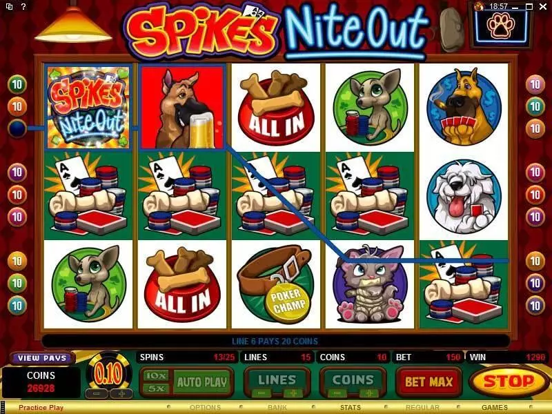 Spike's Nite Out Microgaming Slot Main Screen Reels