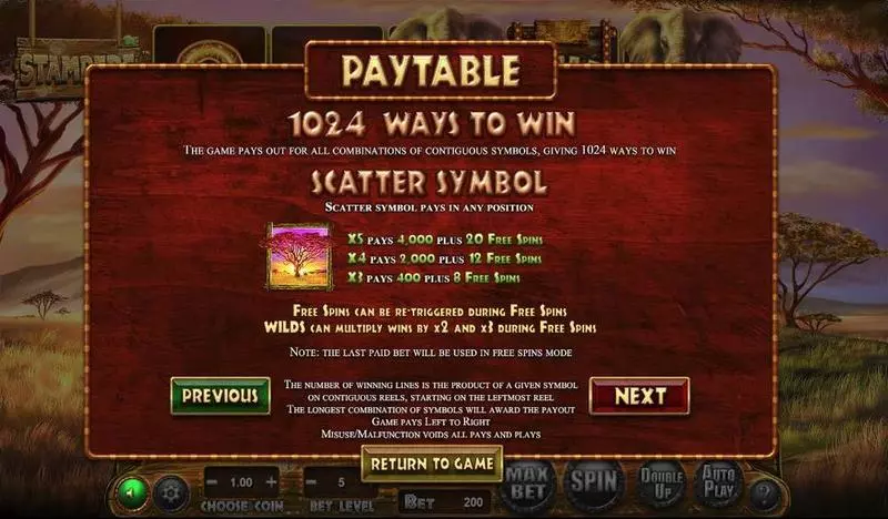 Stampede BetSoft Slot Paytable