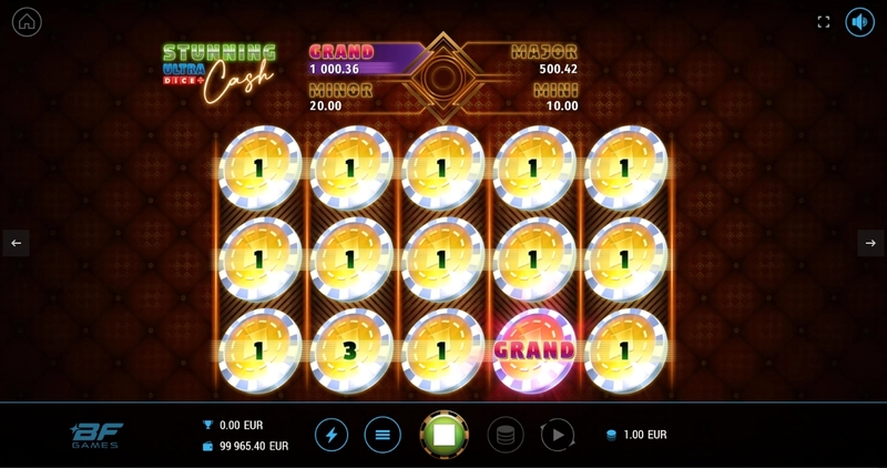 Stunning Cash Ultra Dice BF Games Slot Main Screen Reels