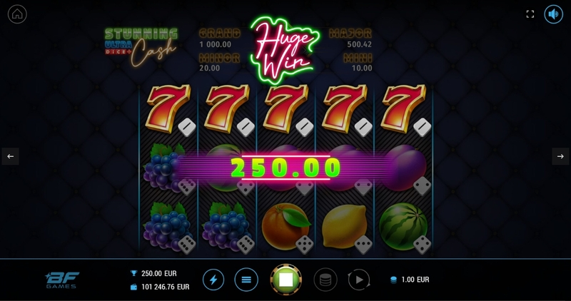 Stunning Cash Ultra Dice BF Games Slot Winning Screenshot