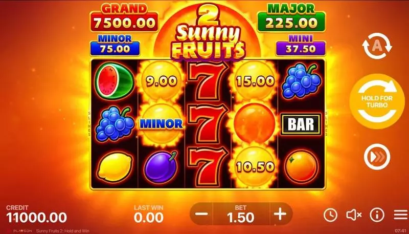 Sunny Fruits 2: Hold and Win Playson Slot Main Screen Reels
