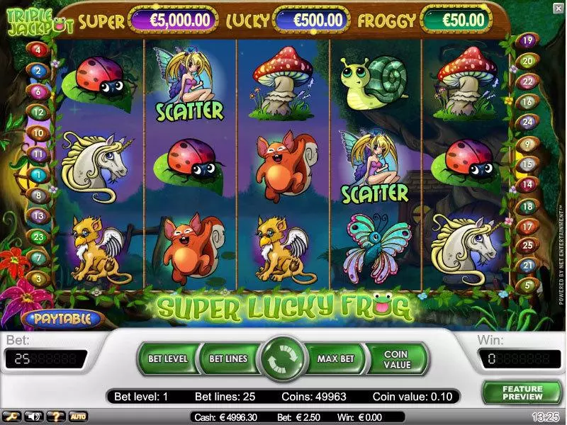 Super Lucky Frog NetEnt Slot Main Screen Reels