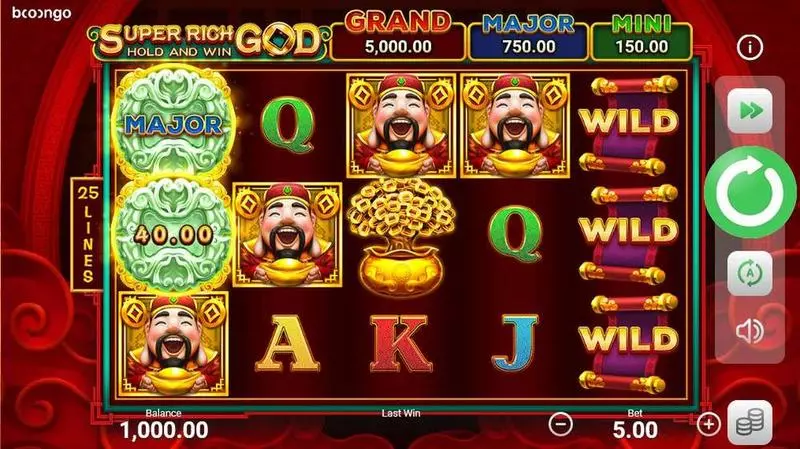 Super Rich God: Hold and Win Booongo Slot Main Screen Reels