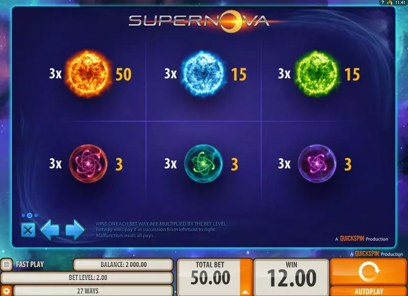 Supernova Quickspin Slot Info and Rules