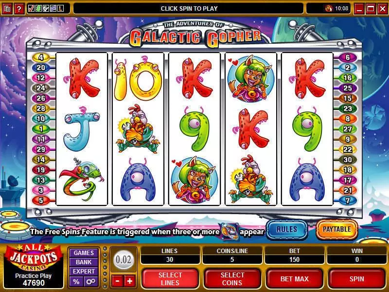 The Adventures of the Galactic Gopher Microgaming Slot Main Screen Reels