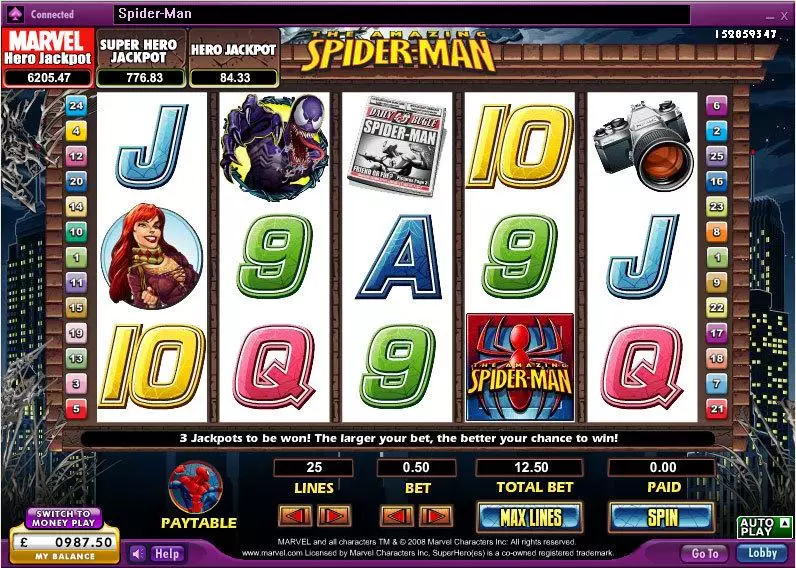 The Amazing Spider-Man 888 Slot Main Screen Reels