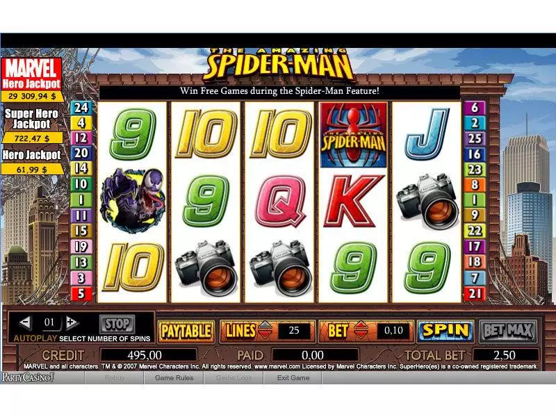 The Amazing Spider-Man bwin.party Slot Main Screen Reels