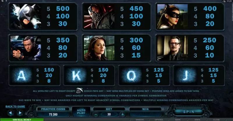 The Dark Knight Rises Microgaming Slot Info and Rules