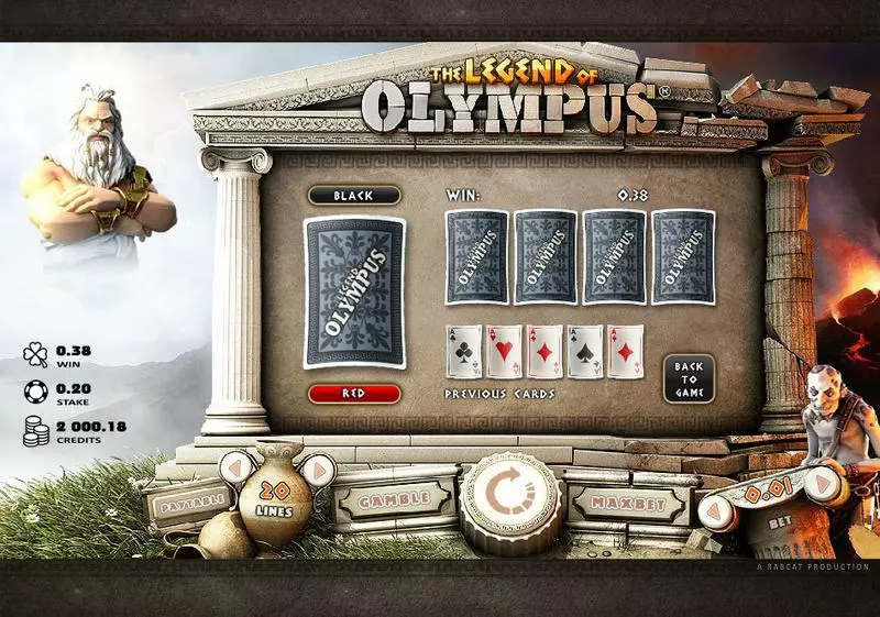The Legend of Olympus Microgaming Slot Gamble Screen