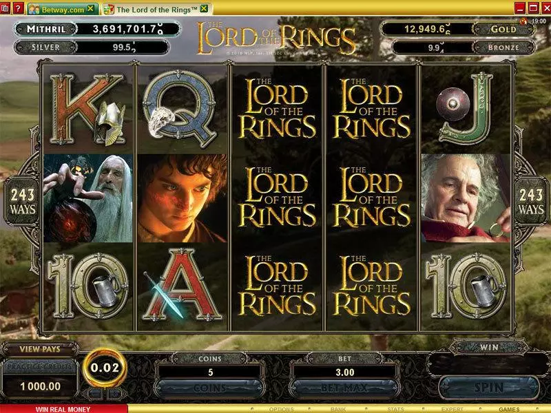 The Lord of the Rings Microgaming Slot Main Screen Reels