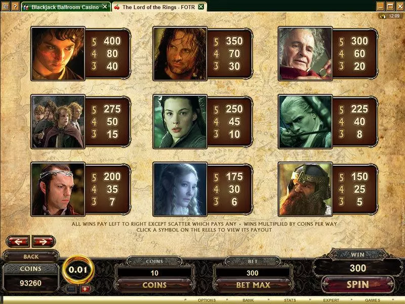 The Lord of the Rings - The Fellowship of the Ring Microgaming Slot Info and Rules
