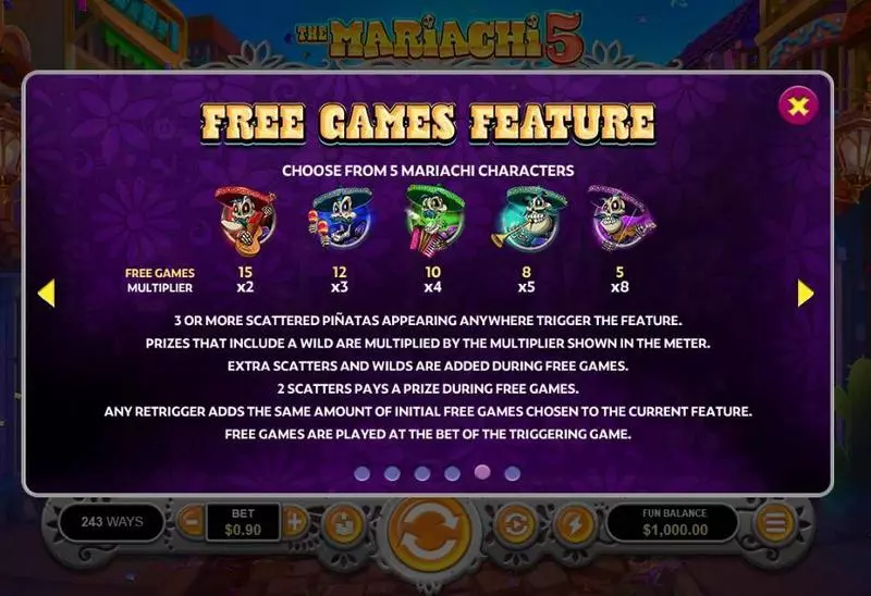 The Mariachi 5 RTG Slot Free Spins Feature