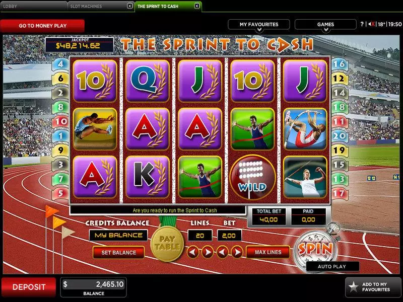 The Sprint To Cash 888 Slot Main Screen Reels