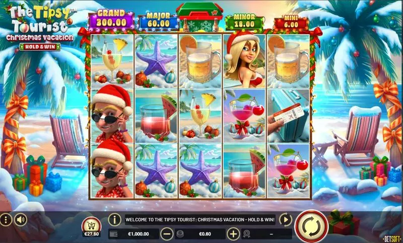 The Tipsy Tourist - Christmas Vacation BetSoft Slot Main Screen Reels