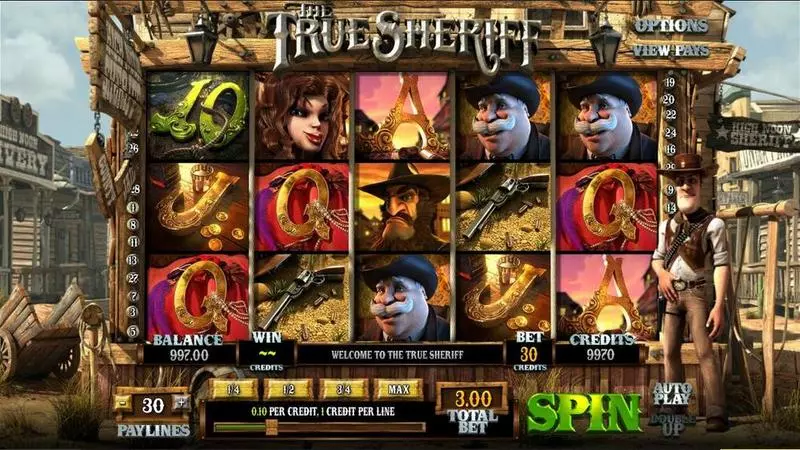 The True Sheriff BetSoft Slot Introduction Screen