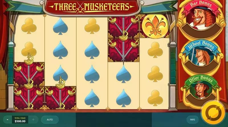 Three Musketeers Red Tiger Gaming Slot Main Screen Reels