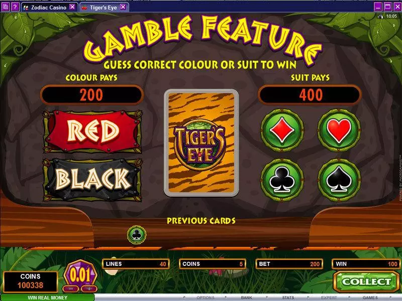 Tiger's Eye Microgaming Slot Gamble Screen