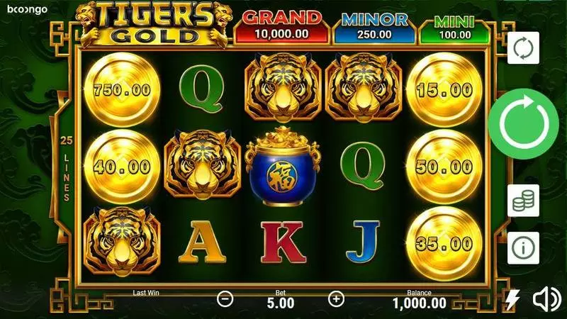 Tiger's Gold: Hold and Win Booongo Slot Main Screen Reels