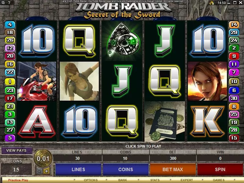 Tomb Raider - Secret of the Sword Microgaming Slot Main Screen Reels