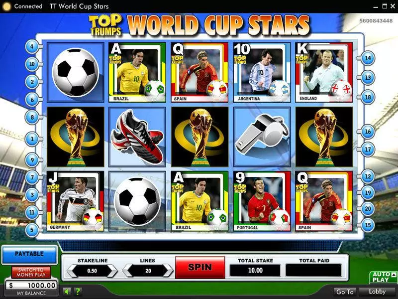 Top Trumps World Cup Stars 888 Slot Main Screen Reels