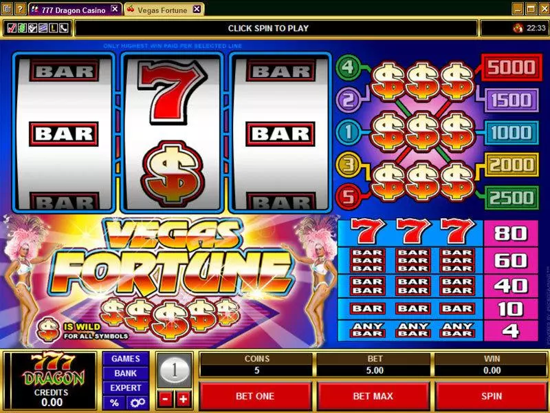 Vegas Fortune Microgaming Slot Main Screen Reels
