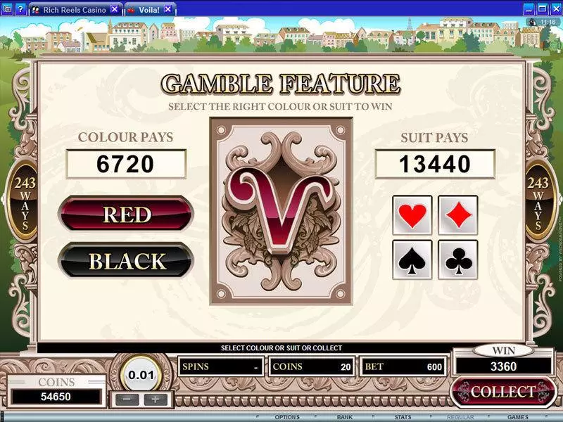 Voila Microgaming Slot Gamble Screen