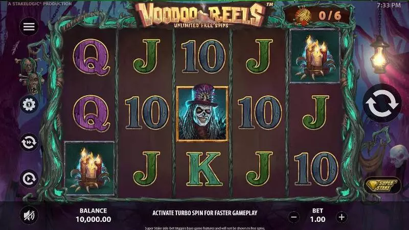 Voodoo Reels Unlimited Free Spins StakeLogic Slot Main Screen Reels