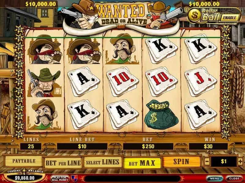 Wanted Dead or Alive PlayTech Slot Main Screen Reels
