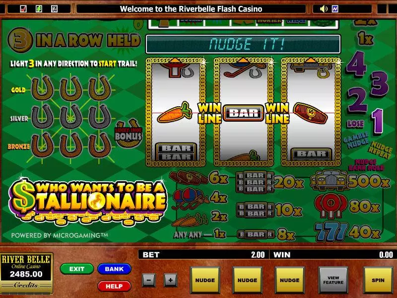 Who want's to be a Stallionaire Microgaming Slot Main Screen Reels