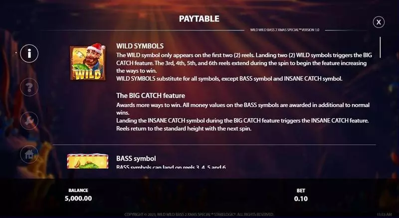 Wild Wild Bass 2 Xmas Special StakeLogic Slot Paytable