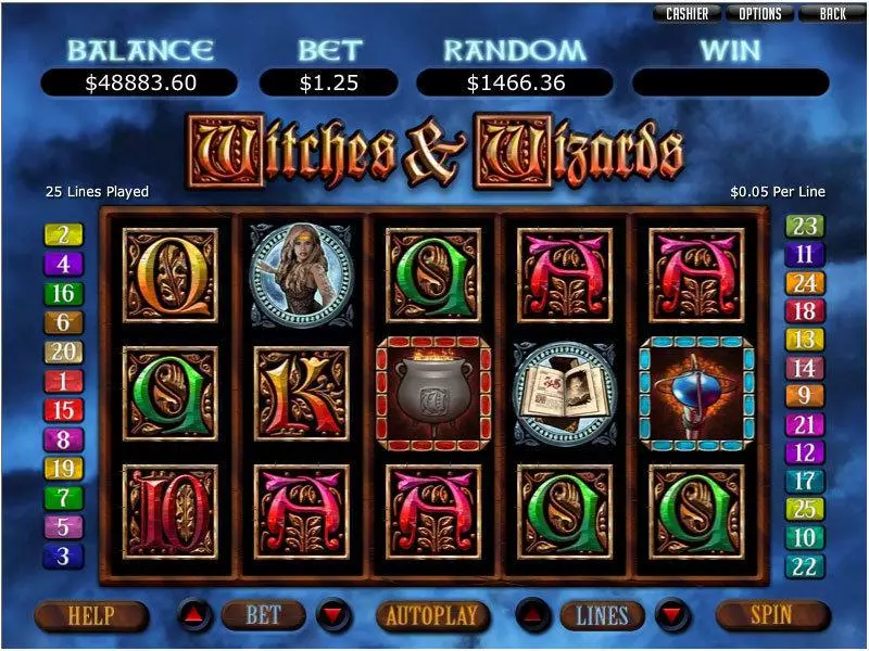 Witches and Wizards RTG Slot Main Screen Reels