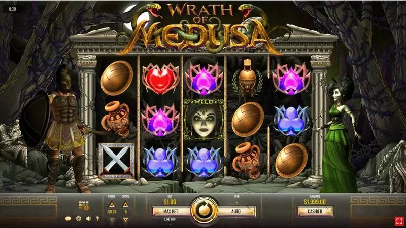 Wrath of Medusa Rival Slot Main Screen Reels