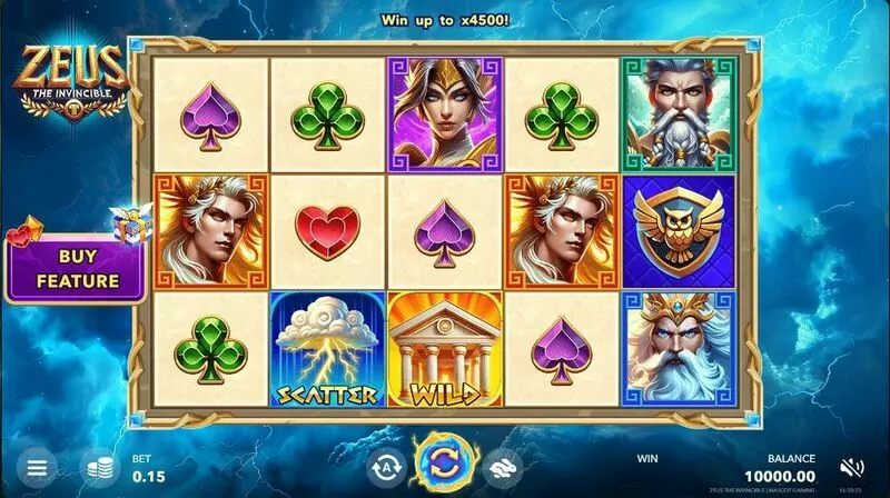 Zeus the Invincible Mascot Gaming Slot Main Screen Reels